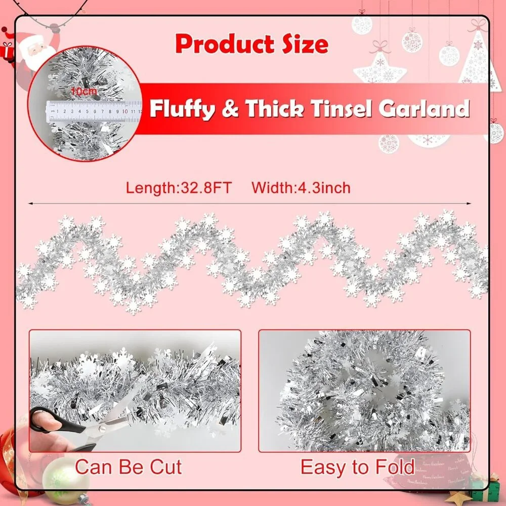 Luxury 50 FT White and Silver Tinsel Garland - Perfect for Christmas Settings